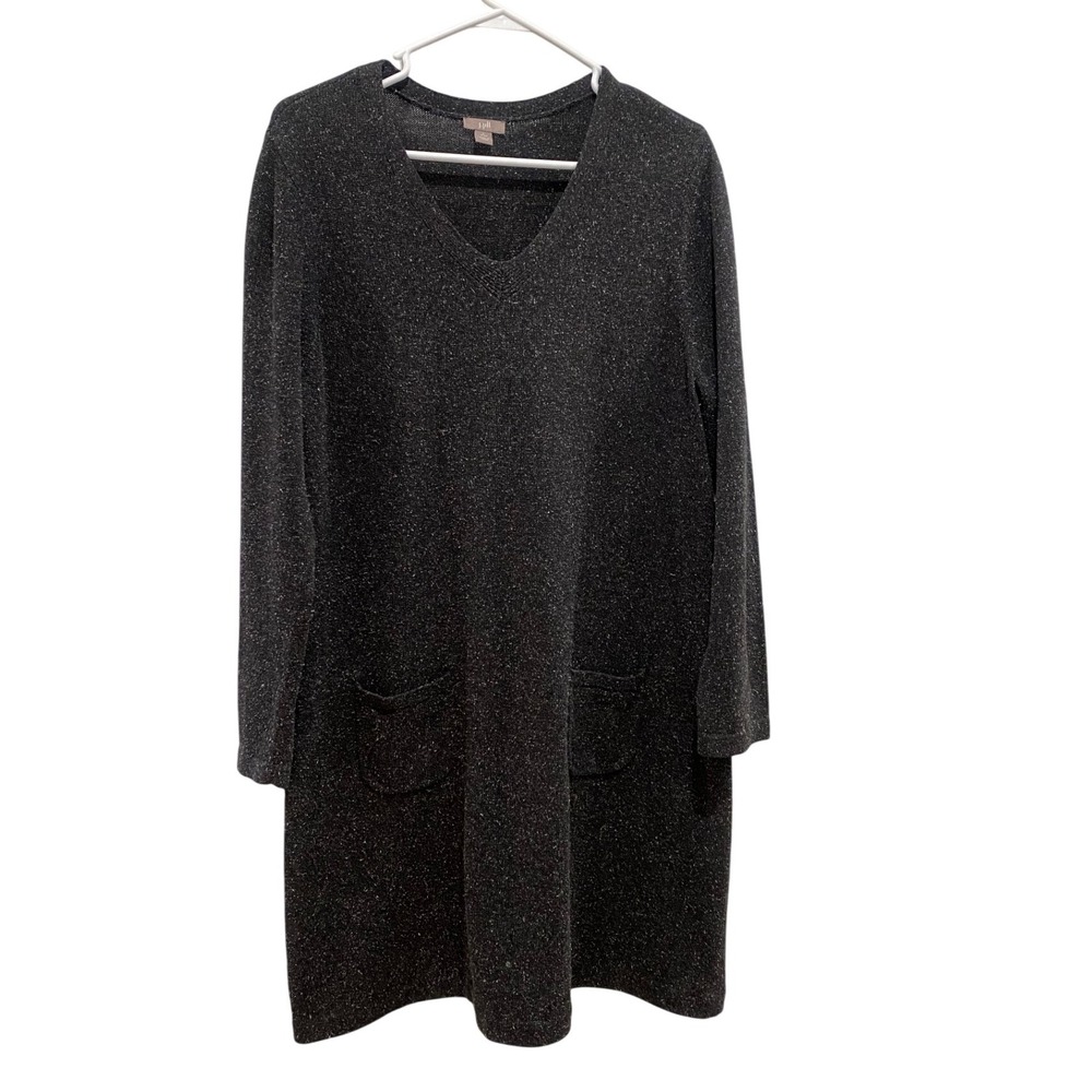 J Jill Gray Speckled V Neck Long Sleeveless‎ Jacket Sweater Dress Petite rge